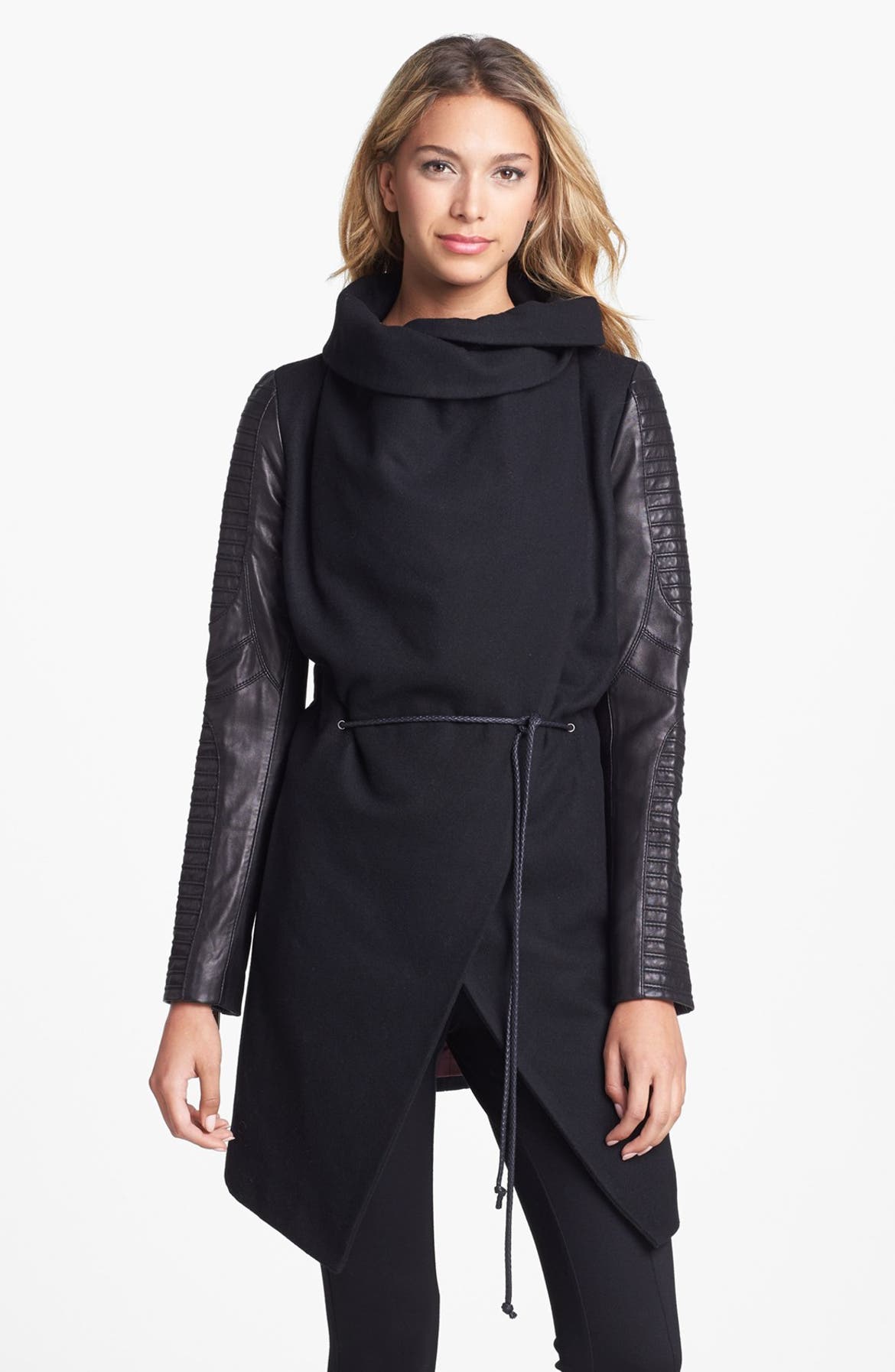 Ashley B Melton Wool Blend & Leather Coat | Nordstrom