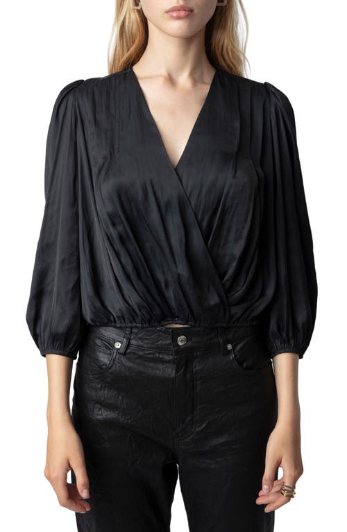 Zadig & Voltaire Tyfon Surplice Neck Satin Top in Noir