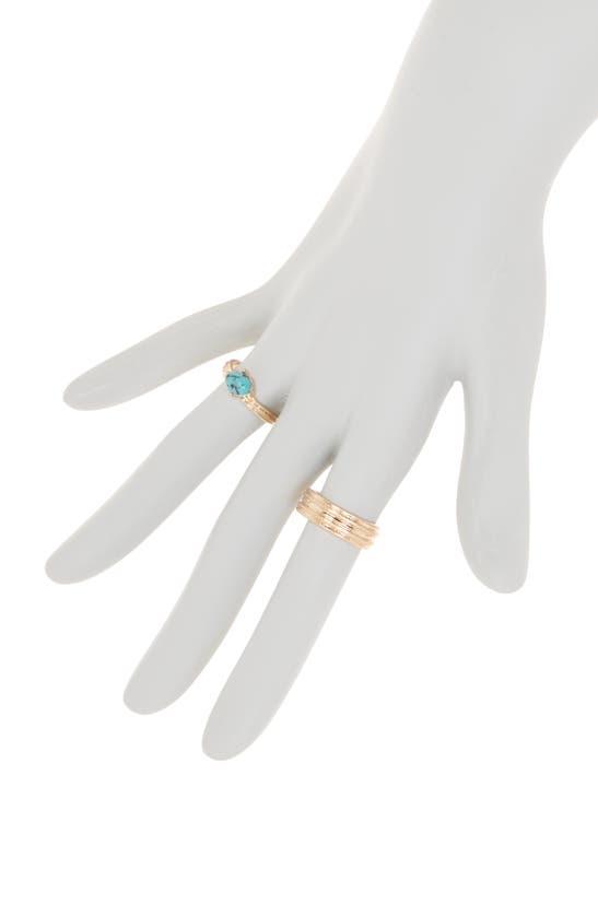 Shop Melrose And Market Set Of 2 Ridged Rings In Turquoise- Gold