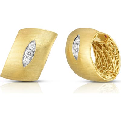 Roberto Coin Golden Gate Pave Diamond Huggie Hoop Earrings