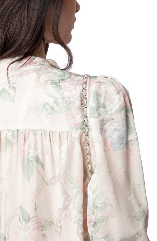 Shop Zadig & Voltaire Tchin Floral Silk Satin Button-up Shirt In Mastic