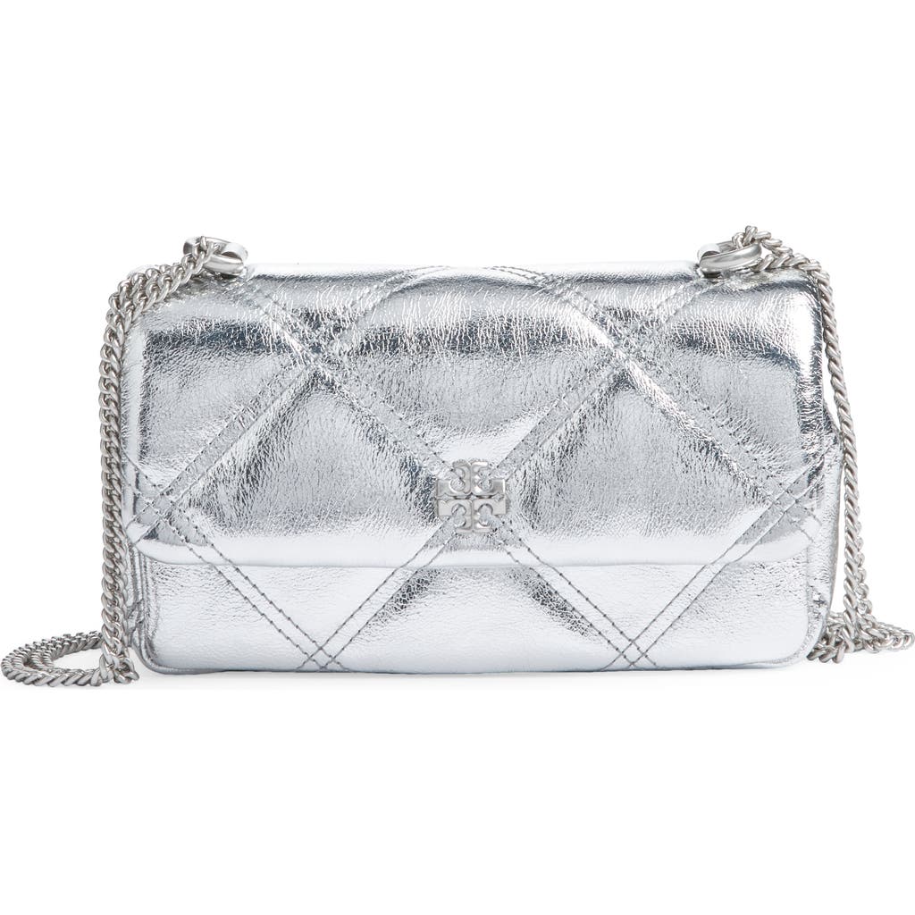 Tory Burch Kira Quilted Metallic Leather Crossbody Bag In Silver