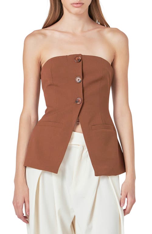 Endless Rose Button Strapless Top In Brown