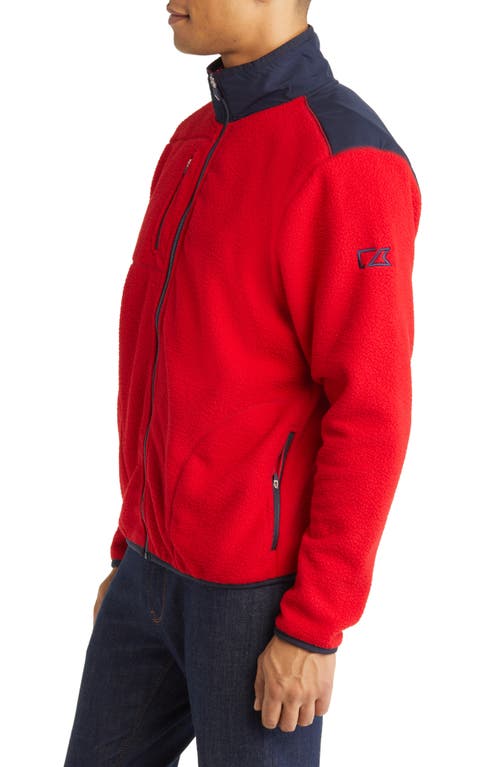 Cutter & Buck Cascade Eco Mens Fleece Jacket In Red/navy Blue