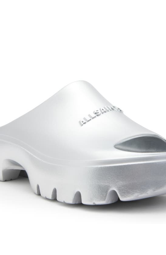 Shop Allsaints Eclipse Flatform Slide Sandal In Metallic Silver