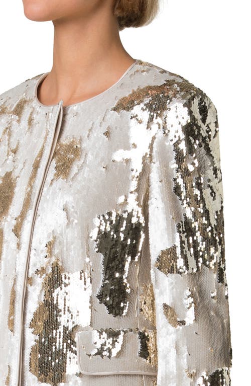 Akris Adriana Short Sequined Boxy Jacket In Greige-gold