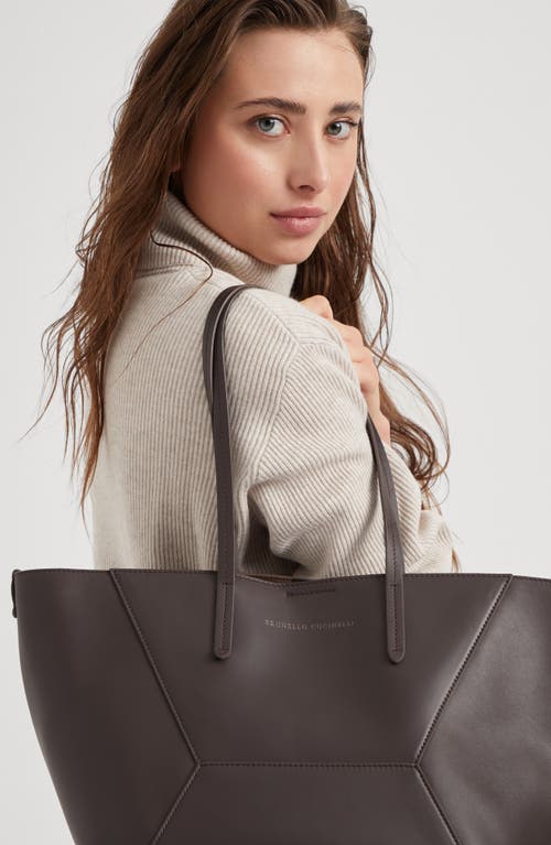 Shop Brunello Cucinelli Calfskin Shopper Bag In Brown