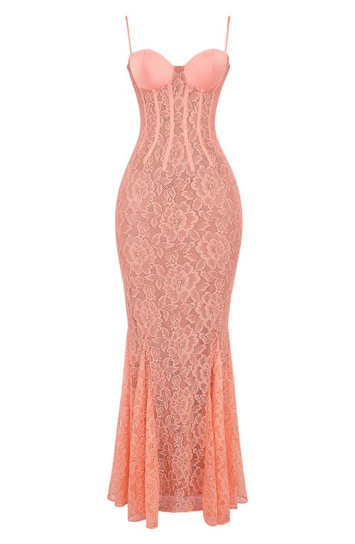 House Of Cb Cordelia Lace Corset Mermaid Gown In Papaya Punch