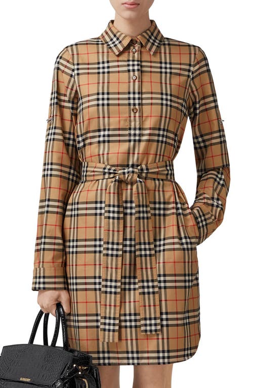 burberry Kari Archive Check Long Sleeve Cotton Shirtdress in Archive Beige Ip Chk at Nordstrom, Size 4