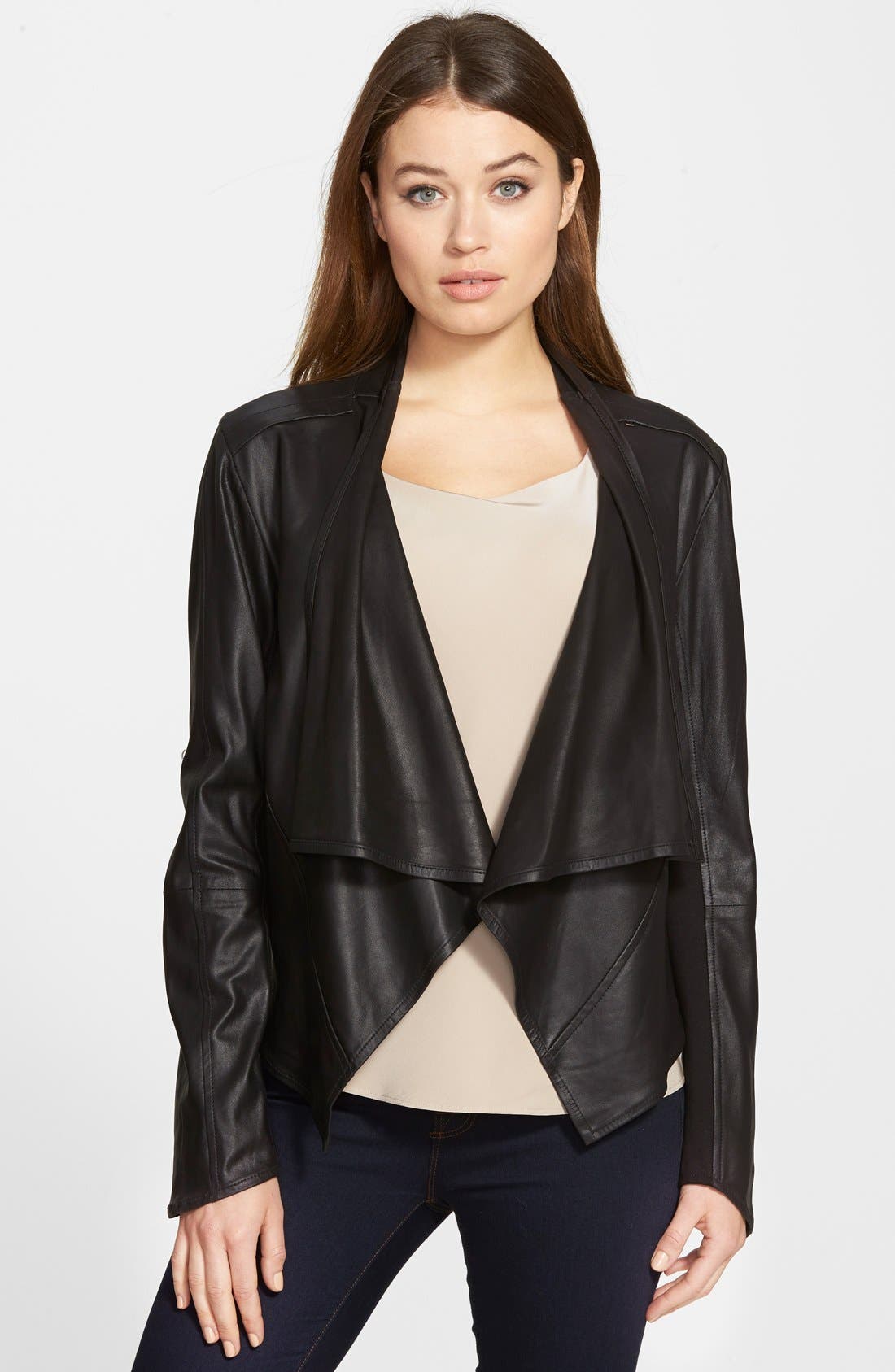 LaMarque Cowl Neck Asymmetrical Leather Jacket Nordstrom