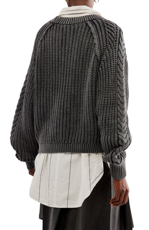 Free People Frankie Cable Cotton Sweater In Washed Black