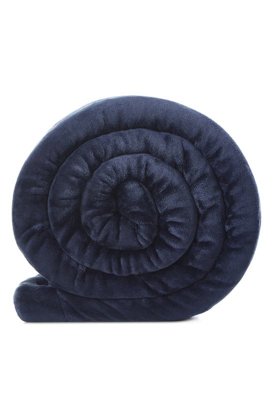 Shop Inspired Home Solid Micro Plush Faux Shearling Reversible Throw Blanket In Navy