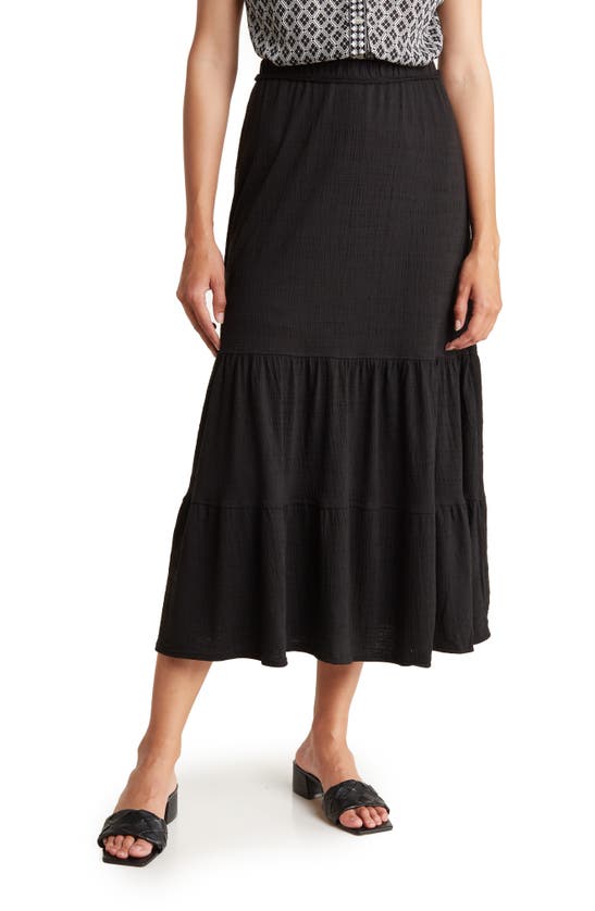 Max Studio Textured Knit Tiered Maxi Skirt In Black