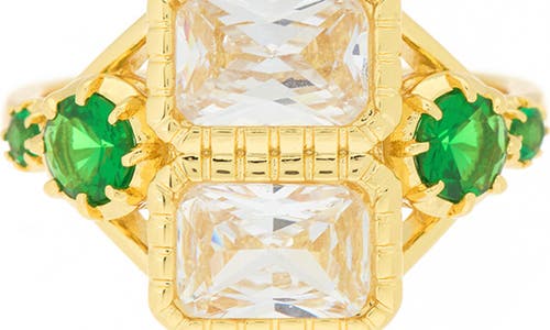 Shop Covet Double Rectangle Cz Statement Ring In Gold/green