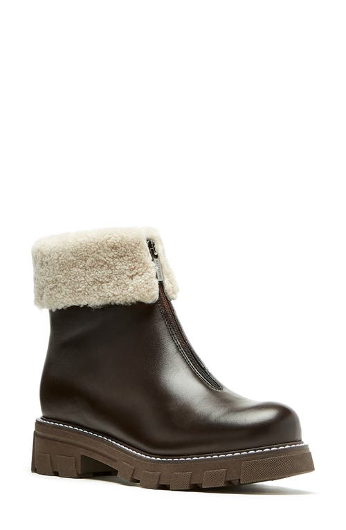 Abba Genuine Shearling Lined Waterproof Bootie in Brown Leather