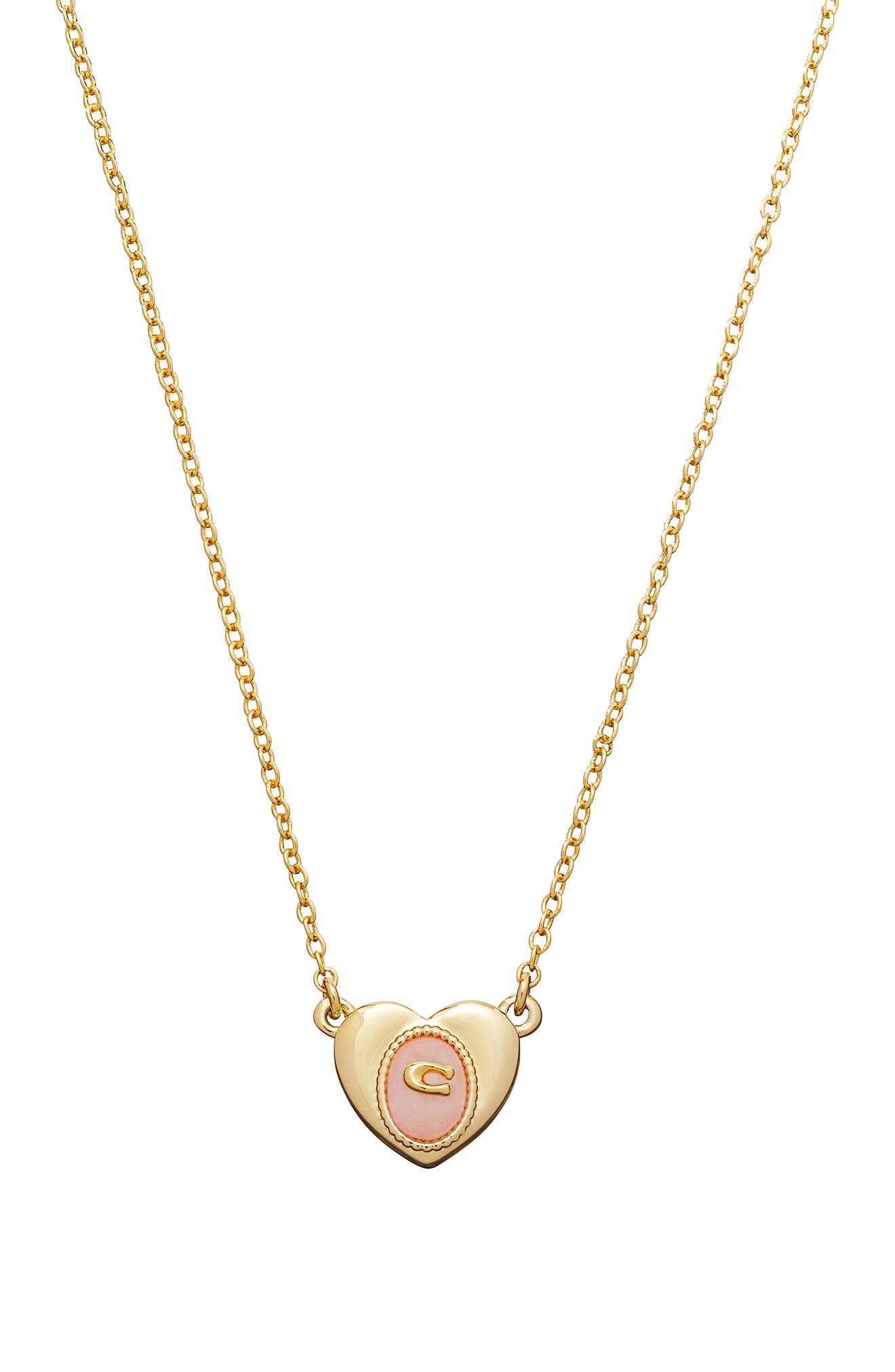 coach heart rose quartz necklace