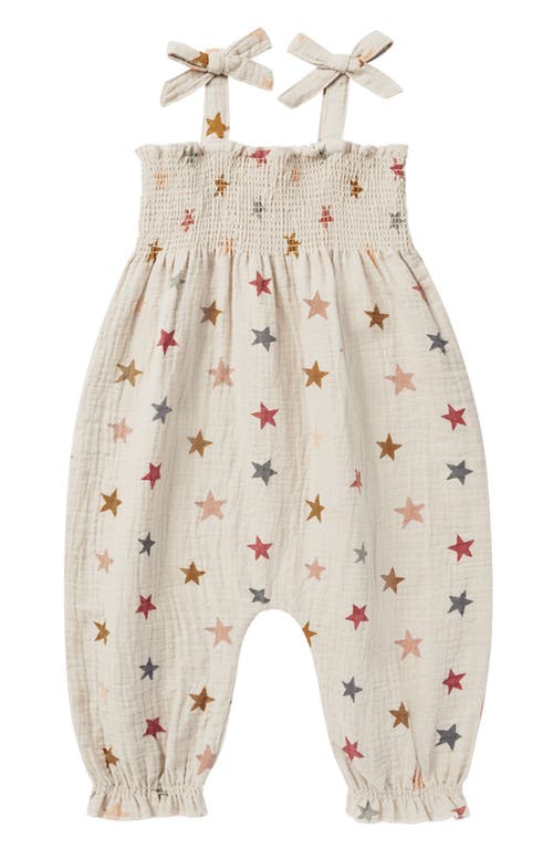 Rylee + Cru Kids'  Sawyer Star Print Smocked Cotton Bubble Romper In Neutral