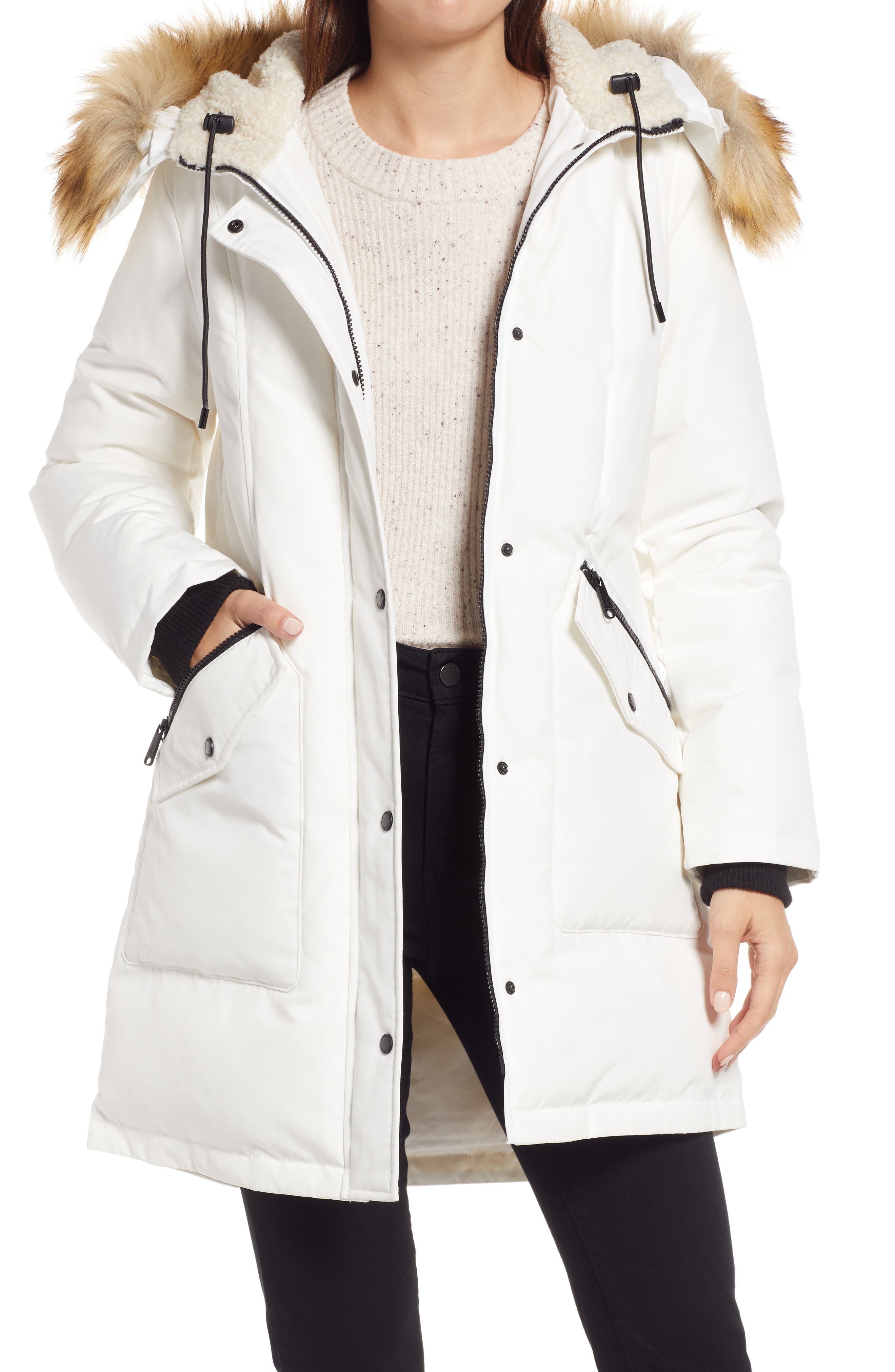 Ivory Size M NEW Women's Open Front Faux Fur Jacket Pink 