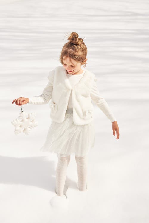 Deux Par Deux Little Girl's Faux Fur Vest Off White In Off White
