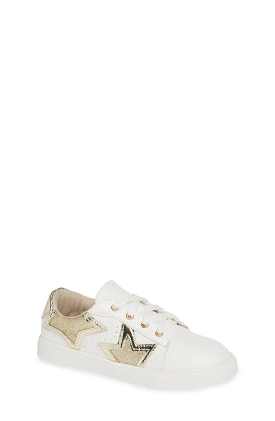 Yosi Samra Kids' Miss Harper Appliqué Glitter Sneaker In White W/ Gold Star