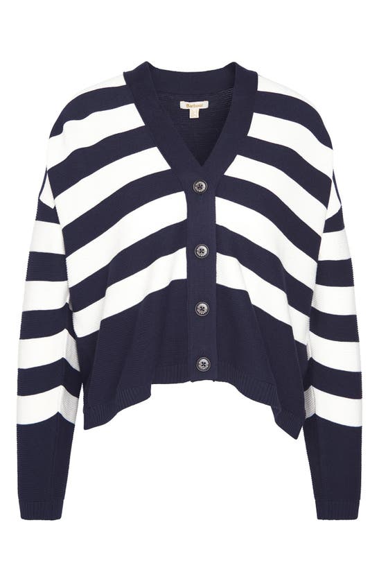 Shop Barbour Mariner Stripe Cotton Cardigan In Navy Stripe