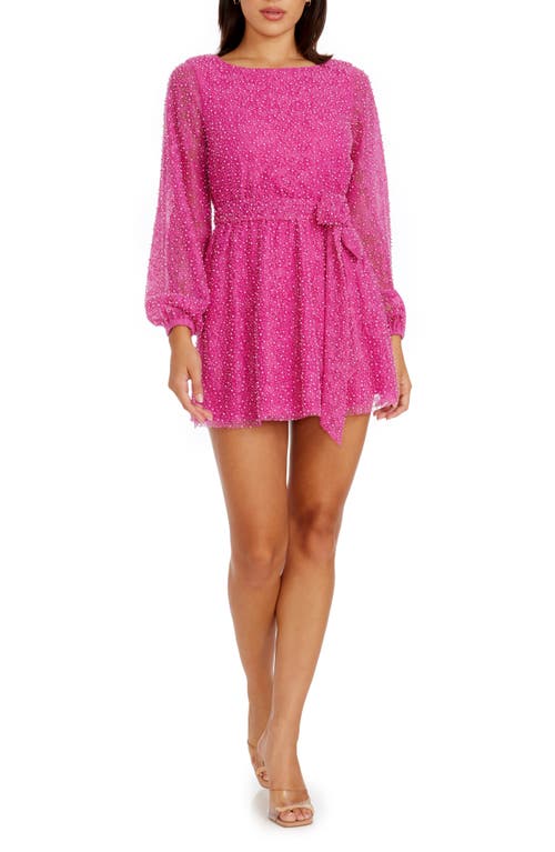 DRESS THE POPULATION DRESS THE POPULATION KIRSI BEADED LONG SLEEVE MINIDRESS