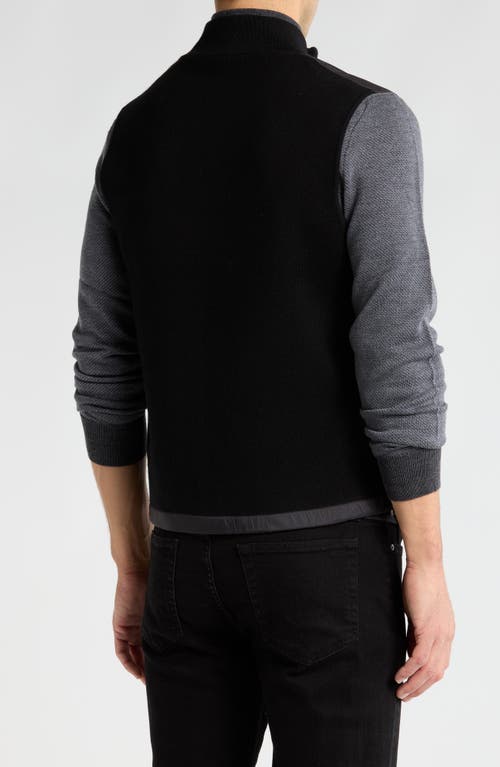 Bruno Magli Merino Wool Rib Collar Nylon Vest In Black