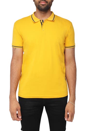 X-ray Pipe Trim Knit Polo In Honey Mustard/navy