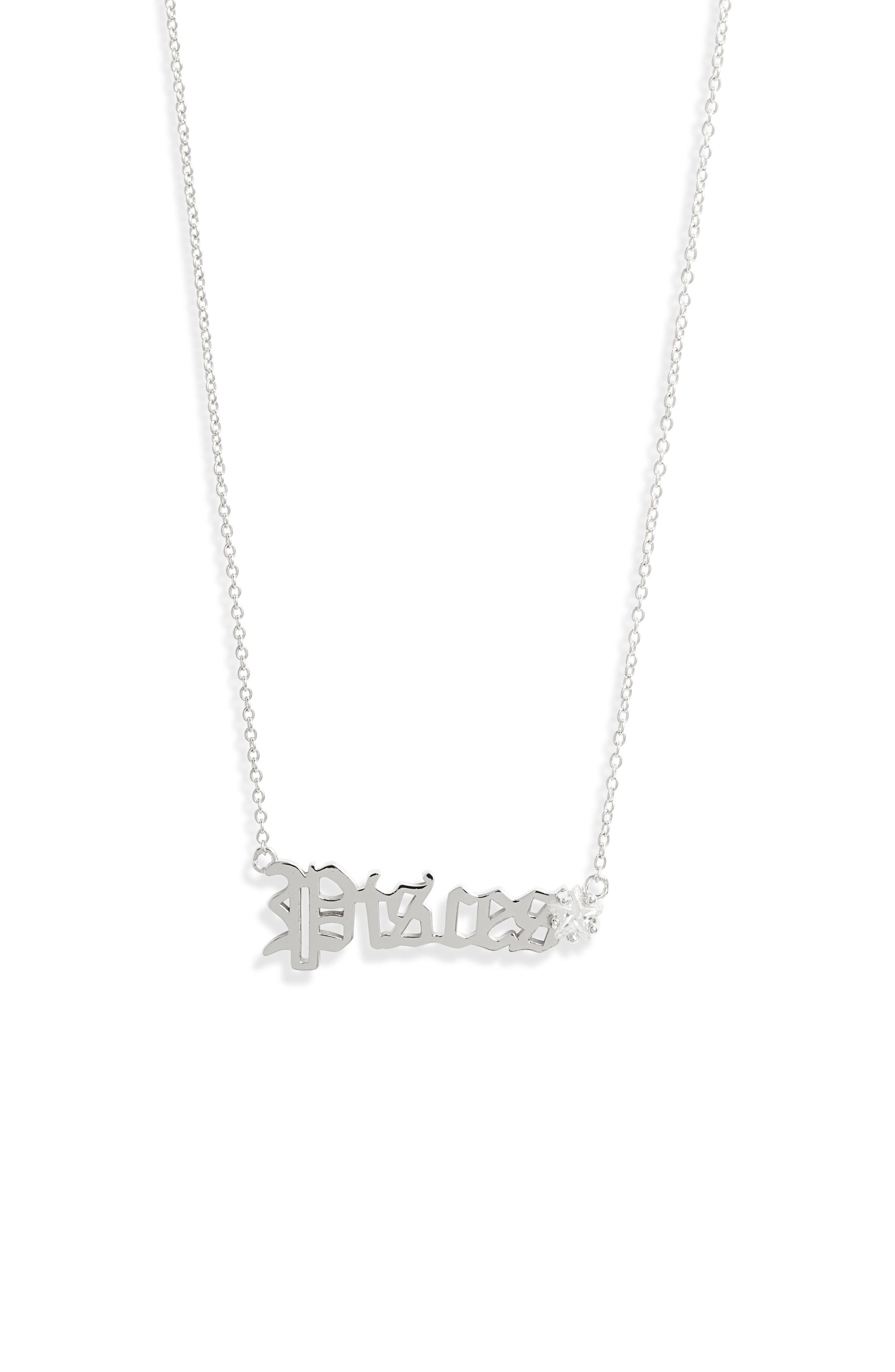 Melinda Maria Zodiac Script Pendant Necklace In Silver- Pisces
