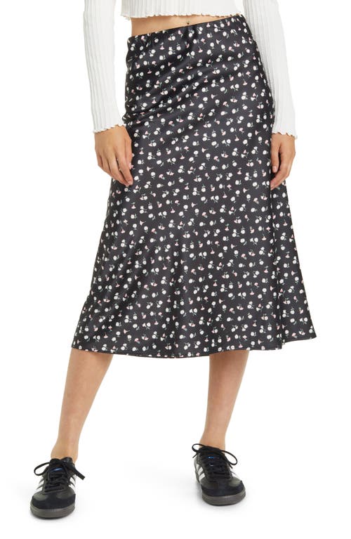 BP. Floral Stretch Satin Skirt in Black Grounded Print
