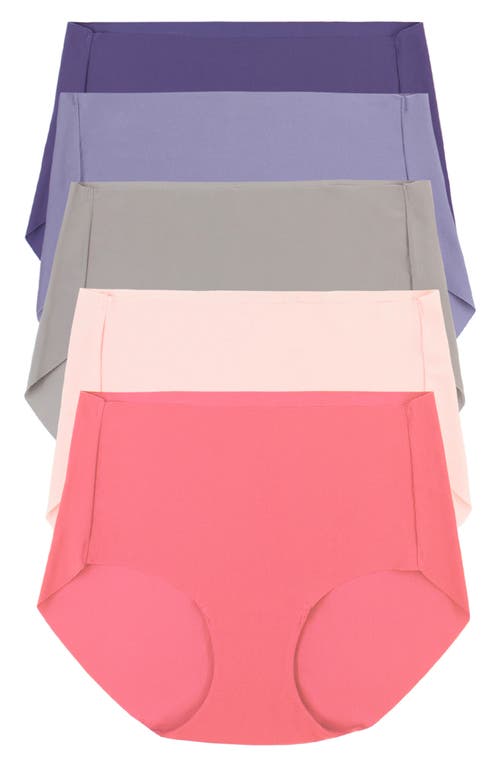 Felina Hint Of Skin Assorted 5-pack Briefs In Purple/rose/rose