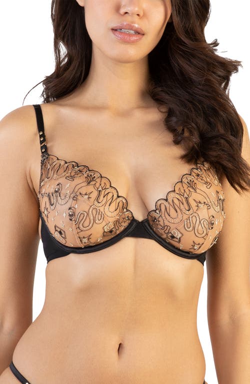 Playful Promises Anna Mystical Embroidered Underwire Plunge Bra in Black/Gold/Nude at Nordstrom, Size 34E