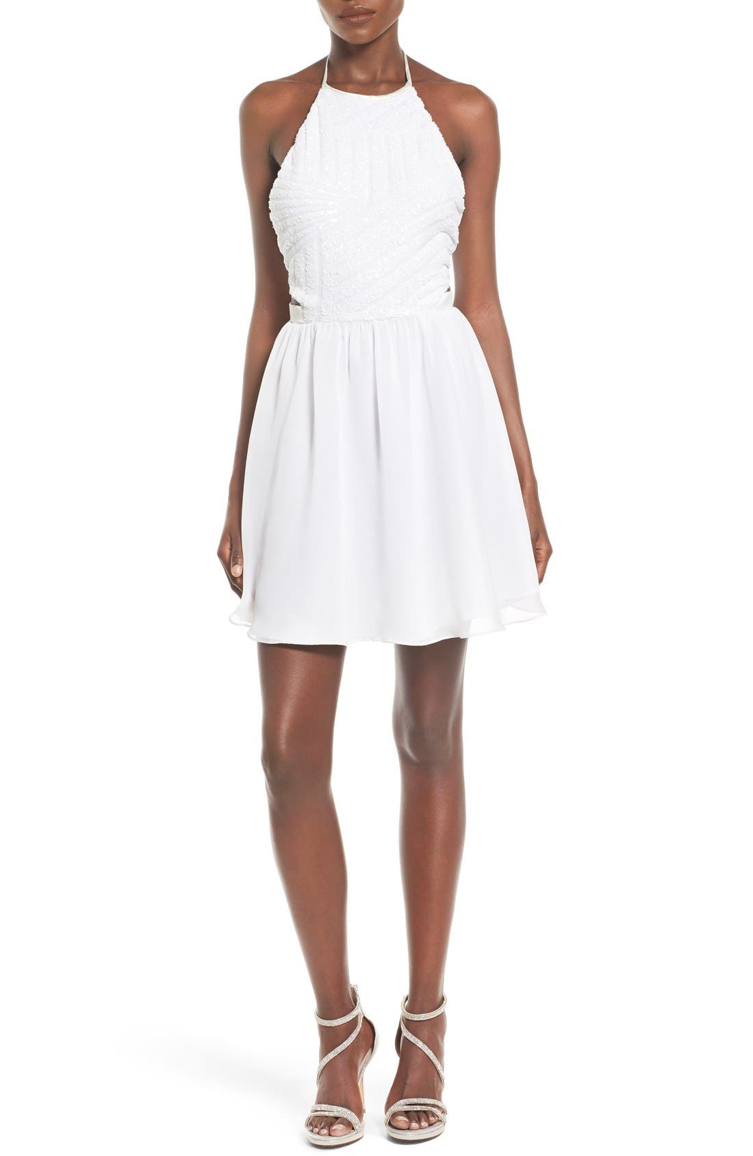 Steppin Out Embellished Halter Skater Dress Nordstrom