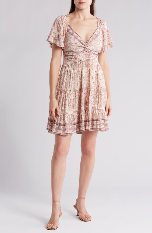 Shop Angie Twist Front Flutter Sleeve Dress In Ivory/pink