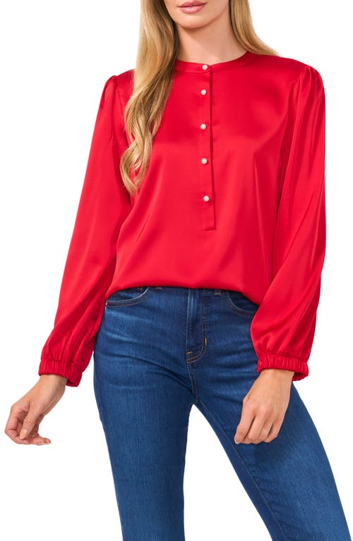 Cece Pearly Button Satin Top In Stoplight Red