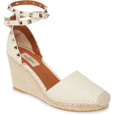 Valentino Garavani Rockstud Espadrille Wedge, Ivory
