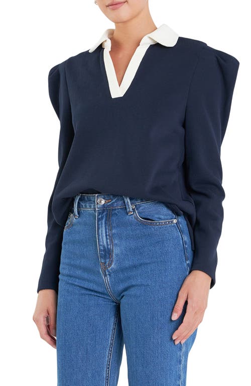 English Factory Polo Sweatshirt In Navy/ Cream