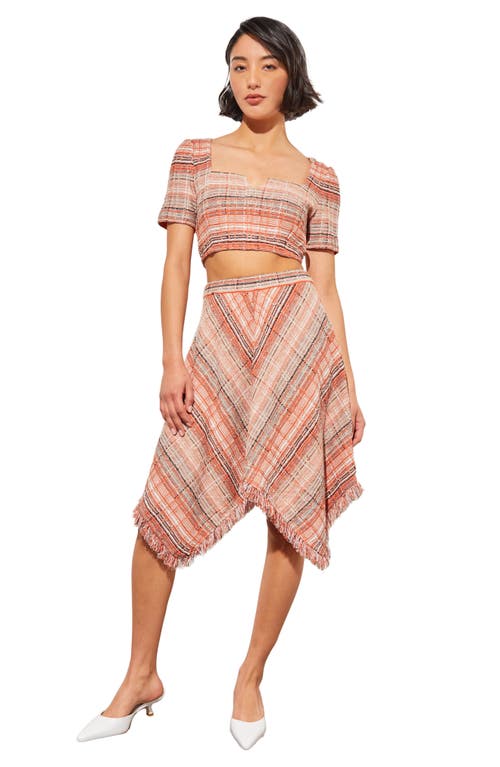 Ming Wang Tweed Handkerchief Hem Knit Skirt In Verm/jav/mul