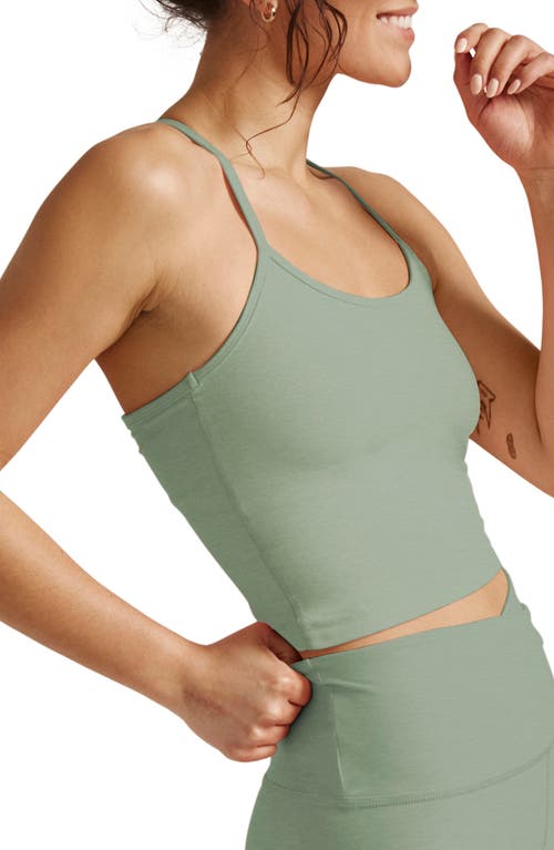 Shop Beyond Yoga Space Dye Slim Racerback Crop Tank In Minty Slate Heather