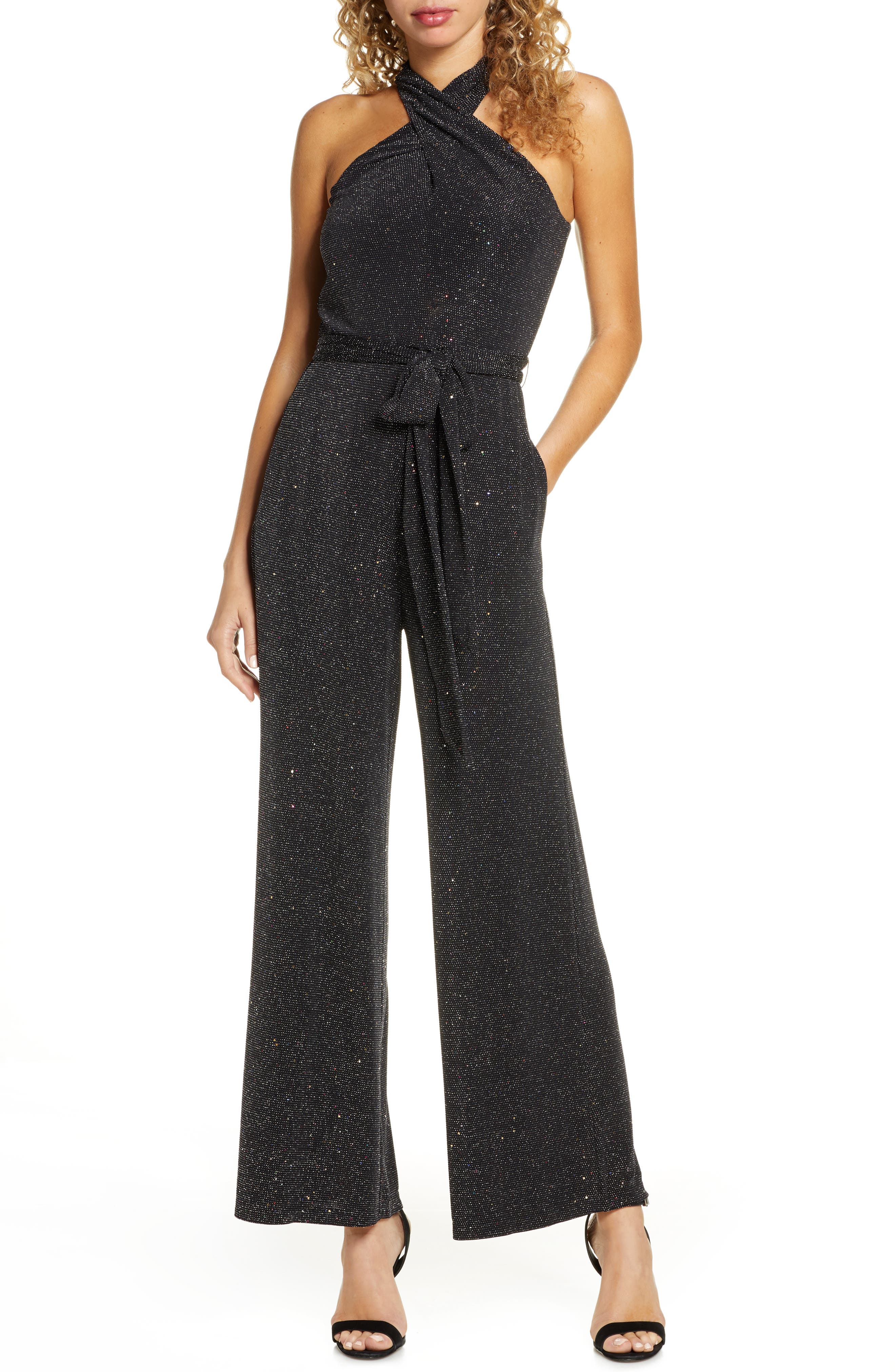 glitter halter neck jumpsuit