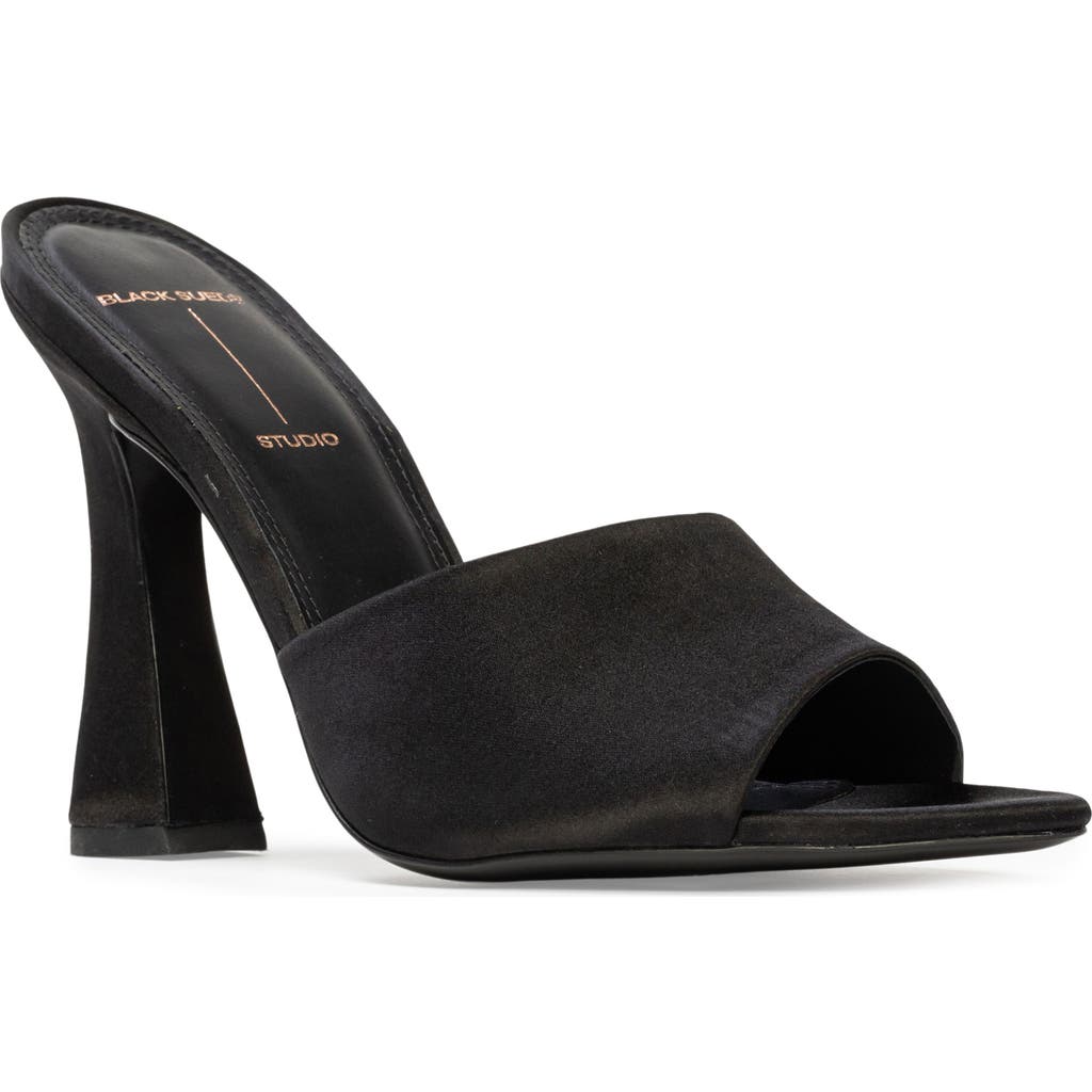 Black Suede Studio X Revolve Nadya Mule Sandal In Black Satin