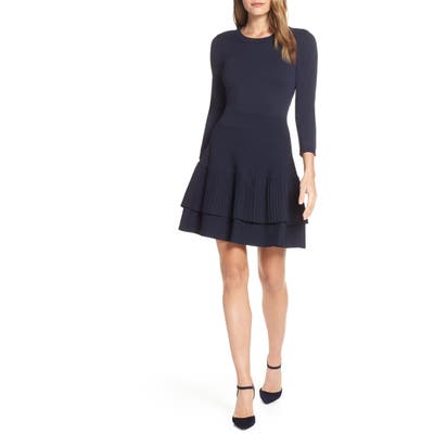 Eliza J Fit & Flare Sweater Dress, Blue