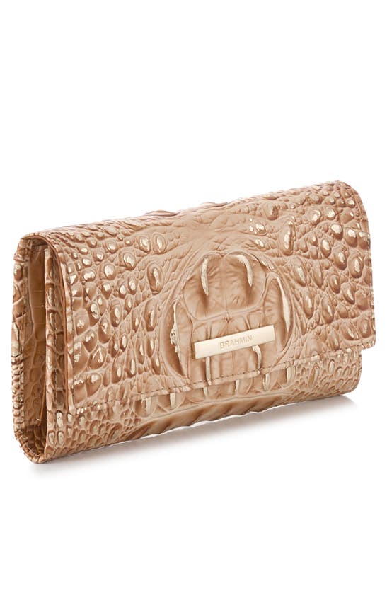 Shop Brahmin Cordelia Croc Embossed Leather Wallet In Honey Brown
