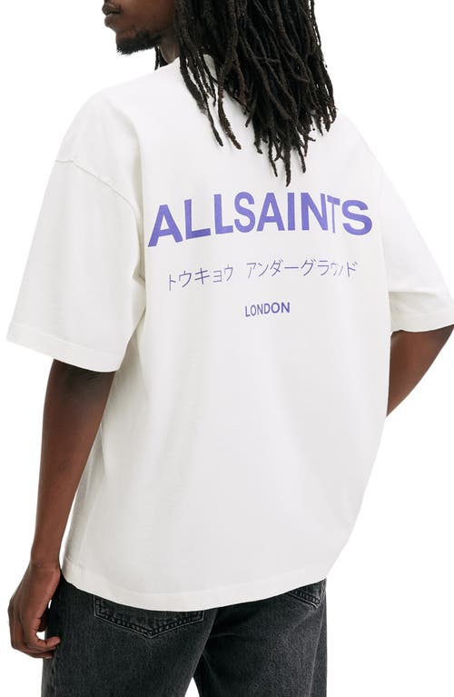 Shop Allsaints Underground Oversize Graphic T-shirt In Ashen White/purple