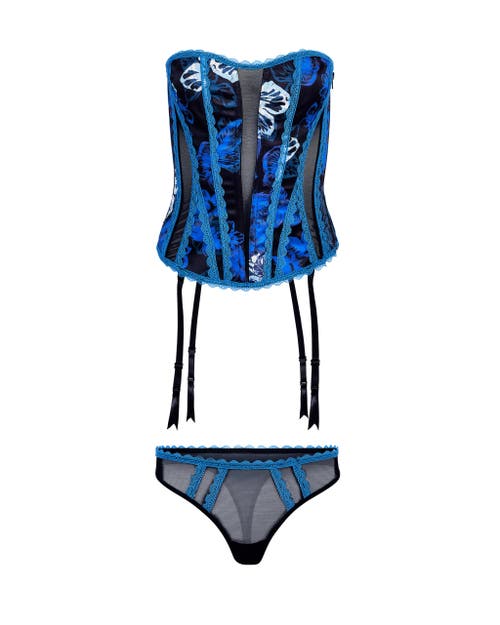 Shop Adore Me Serene Corset & Thong Set In Blue Floral