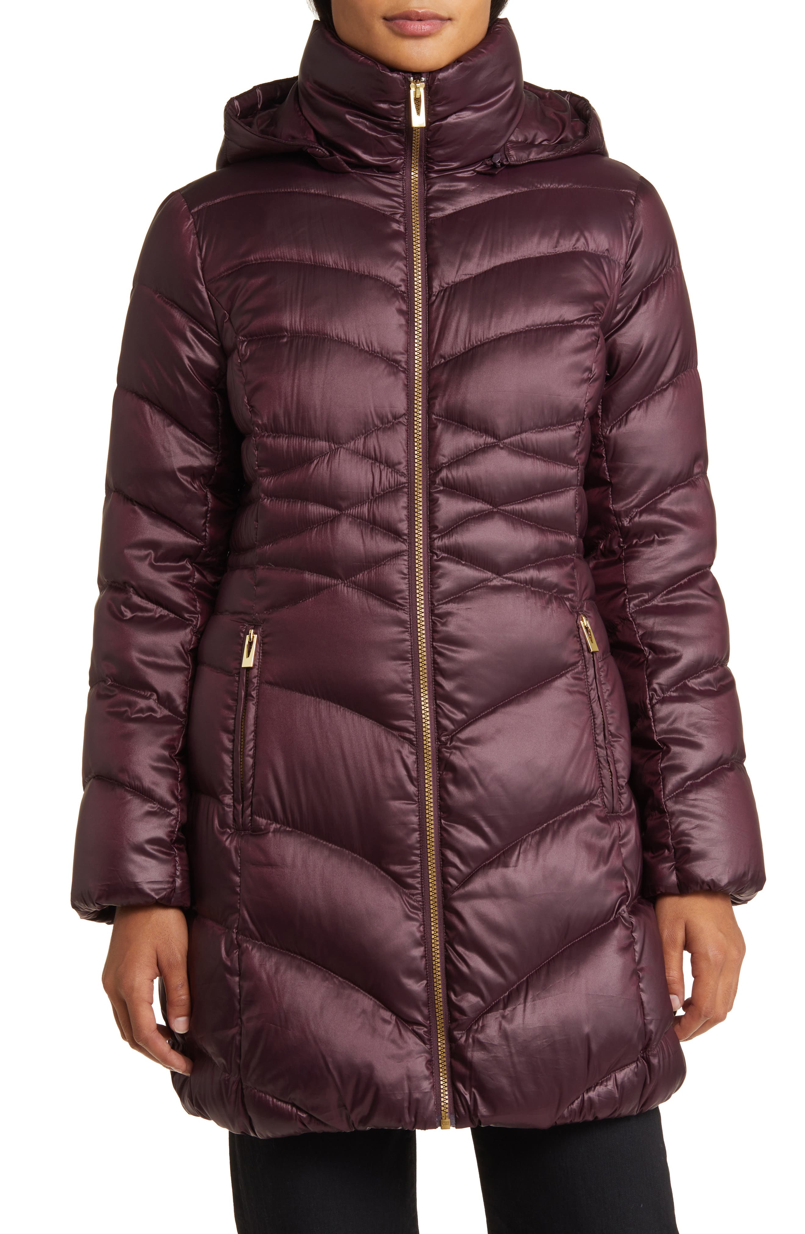 burgundy padded coat women's