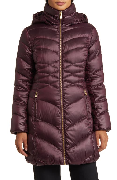Quilted Puffer Jacket with Removable Hood in Burgundy