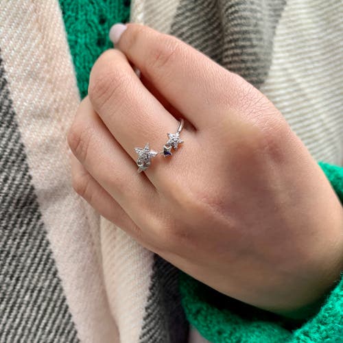 Luvmyjewelry Dazzling Star Couples Diamond Open Ring In Sterling Silver In Silver