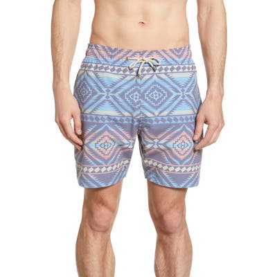 Faherty Beacon Regular Fit Print Swim Trunks, Blue