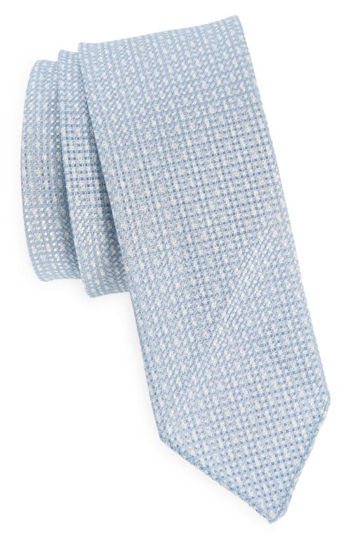 BOSS Patterned Linen & Silk Tie in Open Blue